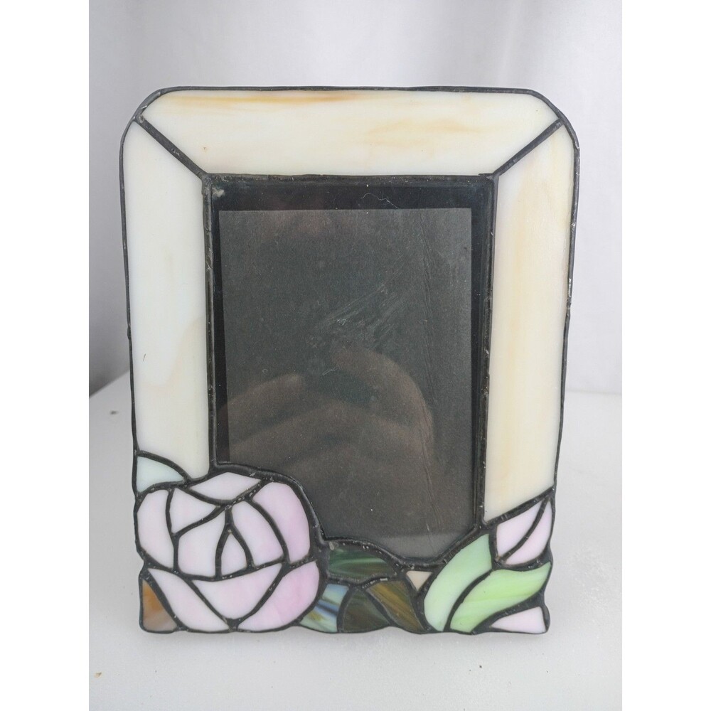 Tiffany Style Stained Glass Picture Frame Flower  Freestanding 3 1/2 X 5 Photo